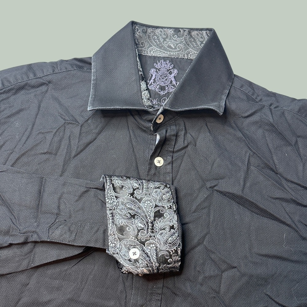 English Laundry Shirt Mens 15.5 34/35 Black Paisley Contrast Cuff Button Down